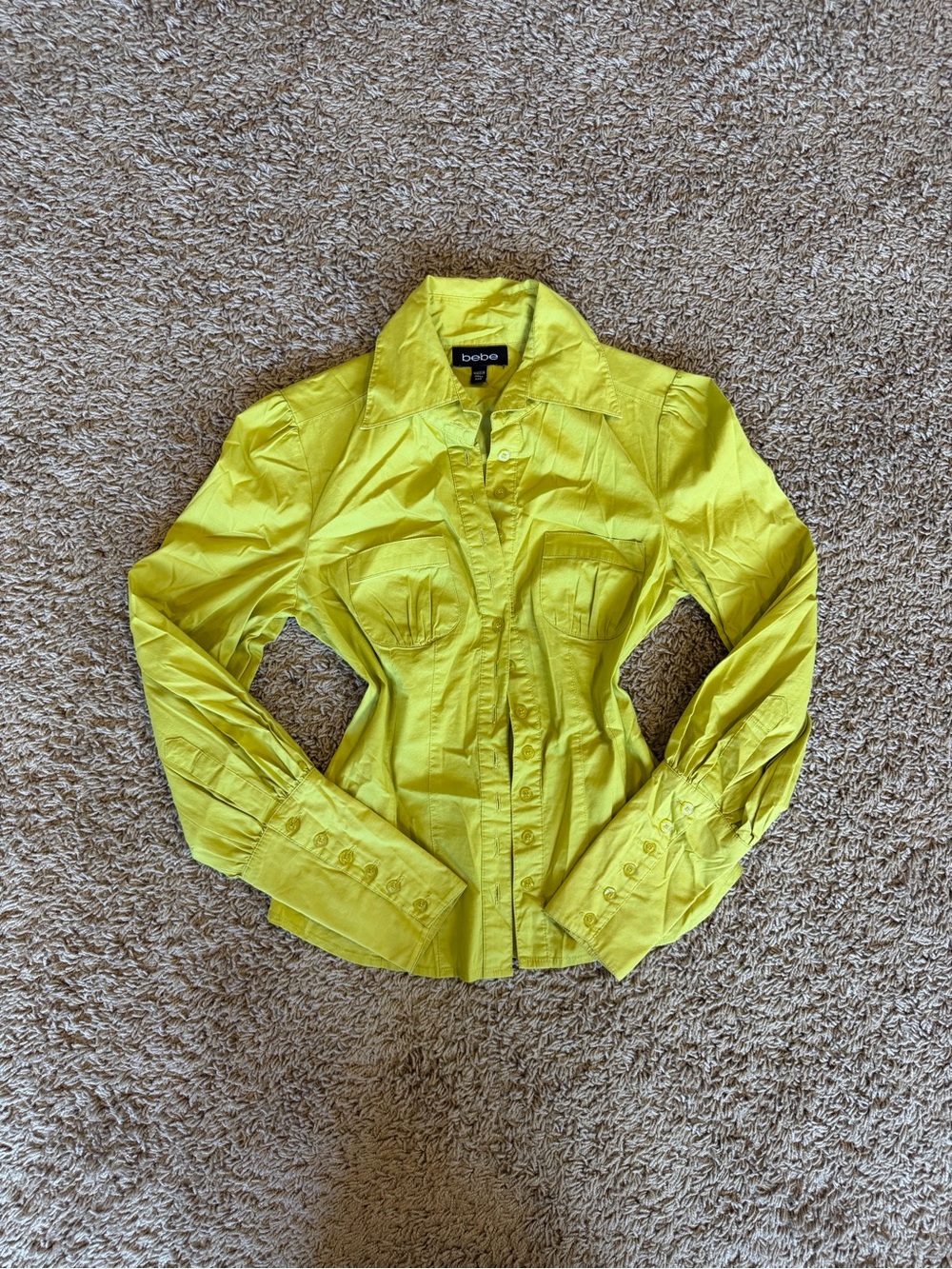 bebe Chartreuse Button-Up Shirt